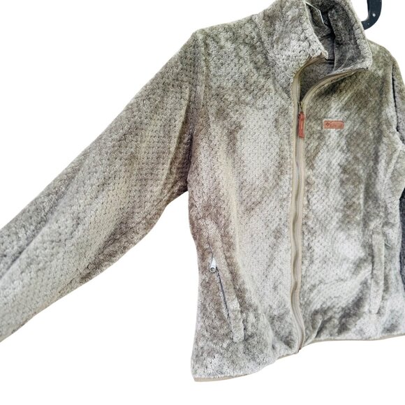 Columbia Womens XL Fuzzy Full-Zip Jacket Olive Green Polyester Cozy Outerwear - Picture 6 of 7